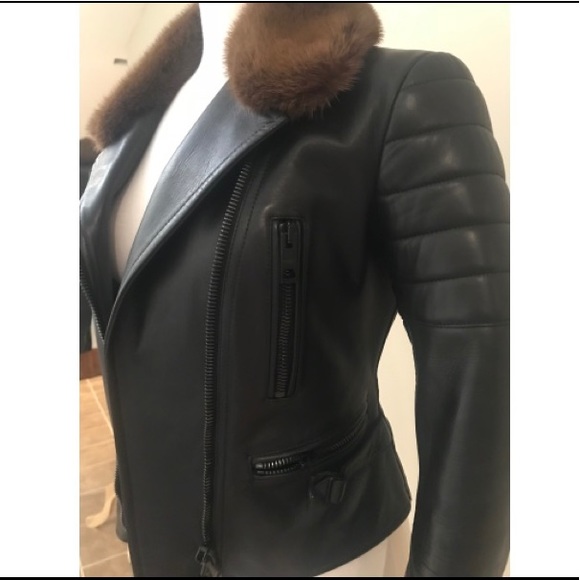 Burberry Prorsum Black Leather Jacket Mink Collar - Picture 3 of 8